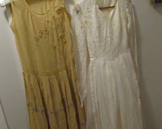 1953 Wedding gown and hand-embroidered delicate 1920s dress.