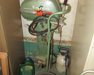 1950s Firestone 5HP Boat motor on a stand. COOL!