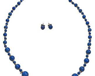 Beautiful Blue Bead Necklace Earrings