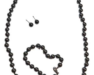 Dark Gray Pearl Bead Necklace Set