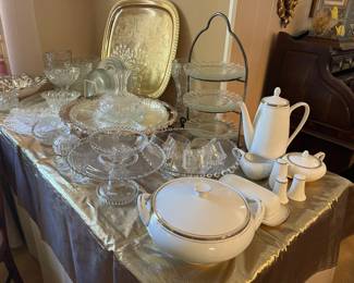 Candlewick, vintage glass pieces, silver plate