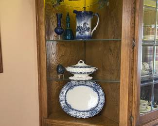 Vintage flow blue, blue glass and floral