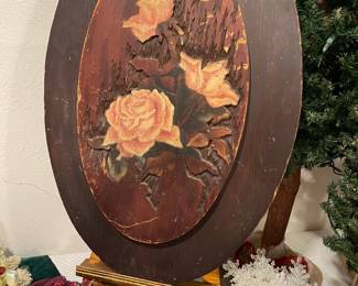 Vintage hand carved rose art piece