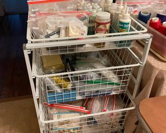 Lots of craft and sewing items, metal storage cart