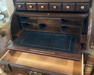 The inside details of the roll top desk