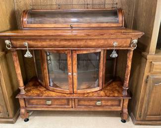 Antique buffet/display cabinet, burl finish