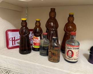 Mrs Butterworth vintage syrup bottles and Mrs. Stewart vintage bluing bottles