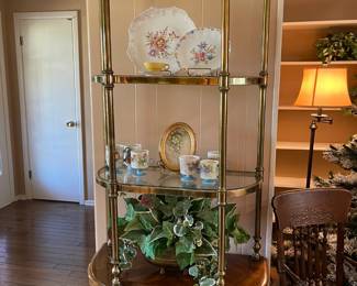 Vintage brass display with Austrian, Limoges and hand painted china