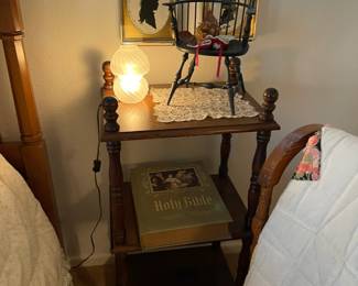 Vintage shelf, Holy Bible, doll chair, night light and Silhouettes 