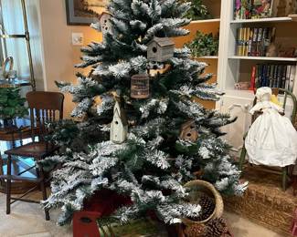 Wooden cart, stools, basket