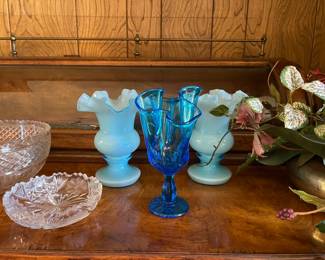 Vintage Fenton pieces, cut glass