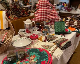 Lots of seasonal linens, pottery, napkin rings