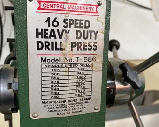 Central Machinery T-586 16 Speed Heavy Duty Drill Press.