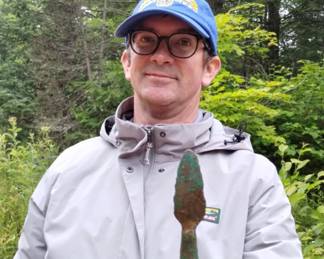 Here is a nice hammered copper spear point I found in the Keweenaw Peninsula while out metal detecting with cousin Bill this summer.