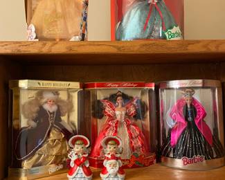Barbie dolls and ornaments.