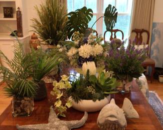Faux plants/ decorative items & dining room table