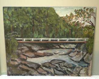 Bridge over stream... unframed. J(?) V Smith signed lower right.