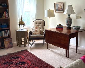 Smalls and art. Rocker NFS. Authentic Thai dancers crown. Area Rug wool. 