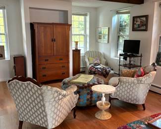 Pair of chairs. Room view. All for sale except computer. 