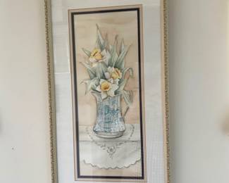 Daffodils watercolor Signed (tiny) Josie? '99.