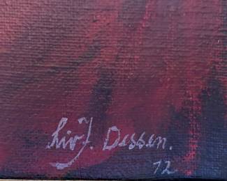 Danish woman painting signature. In Dining Room. Liv F Dessen? 1972.