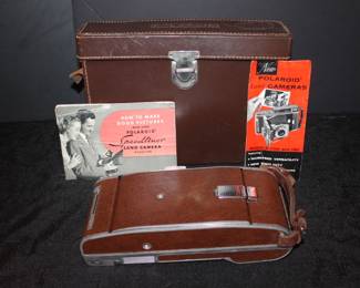 Vintage Polaroid Land  camera model 95A flash chrome leather case