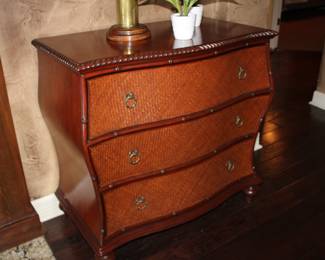 Ethan Allen "British Classics" rattan-front bombe chests (pair)