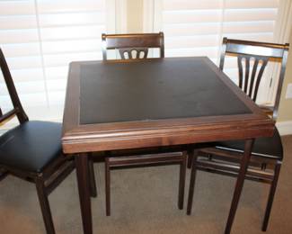 wood card table and four chairs, folding