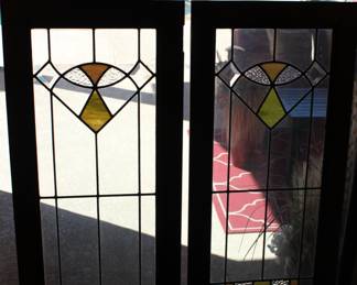 pair stained glass panels each 16"x39"