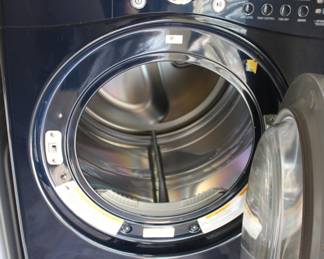 LG dryer on pedestal, blue