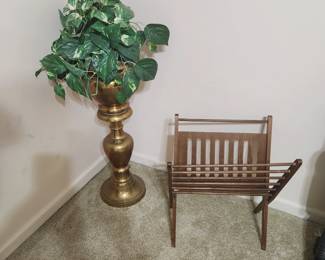 Magazine rack & brass plant holder