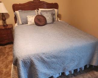 Queen bed with headboard, frame, mattress & box springs.