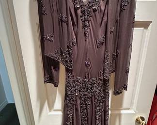 Brown Silk Dress with Sequins and Beads