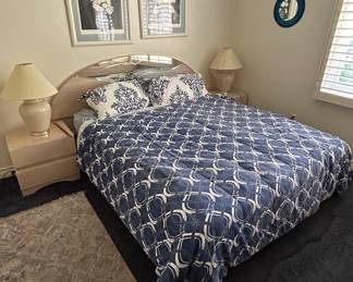 Vintage Queen Bed with Mirror Headboard and Night Stands