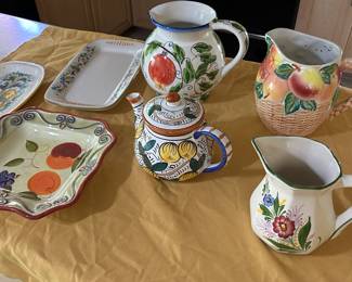Hand Painted Italian Pitchers and Trays 