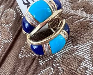 Lapis, turquoise and diamond earrings 