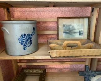 Cobalt salt glaze crock, caddy