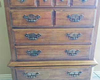 4 poster queen bed suite with matching dresser, chest of drawers, two night stands