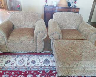 Gold Chenille Matching chairs with one ottoman