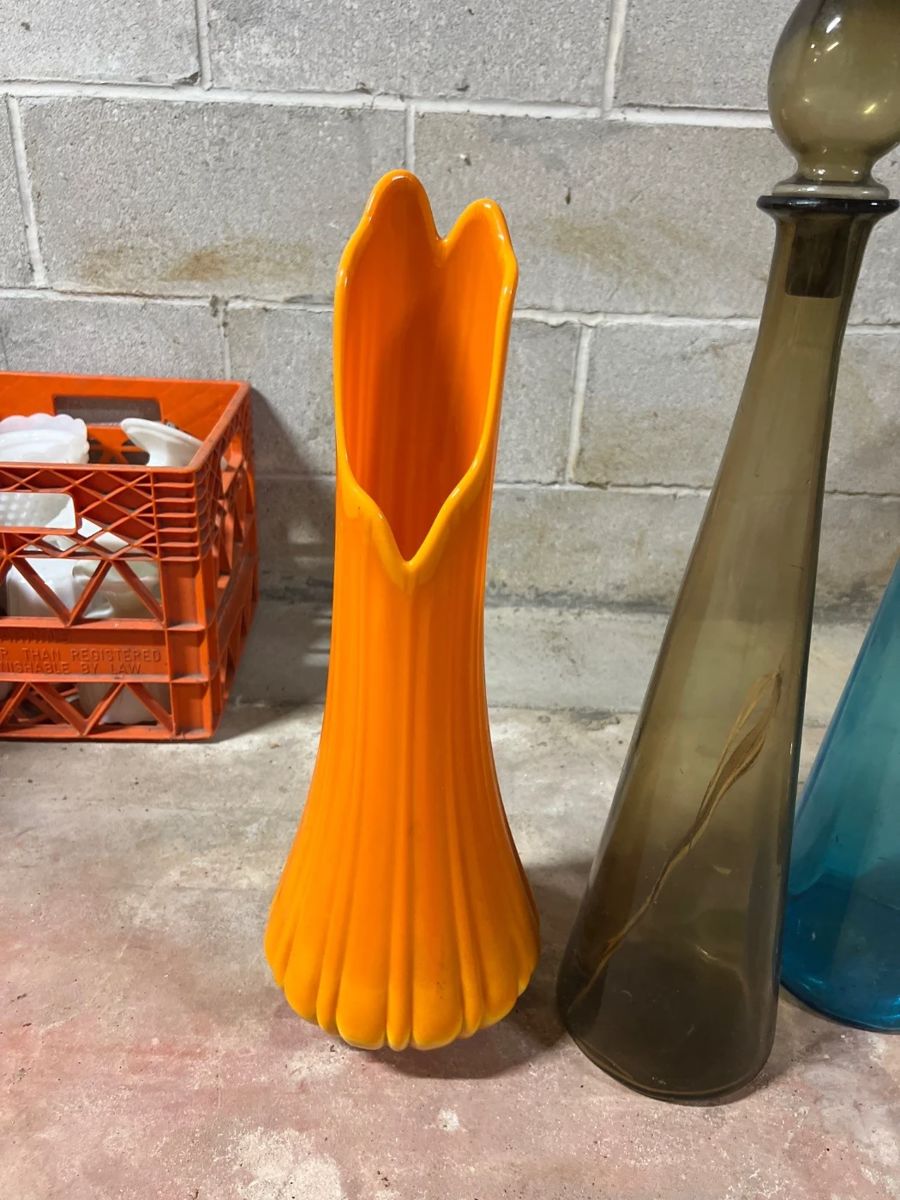 LE Smith Bittersweet Orange Swung Glass Vase / Mid Century Art   