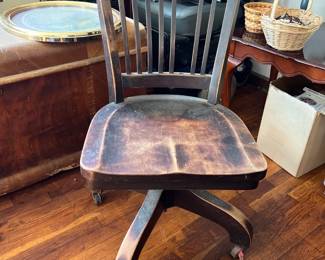 vintage wood pedestal swivel office chair 
