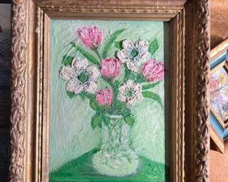 acrylic stillife flowers on canvas 
