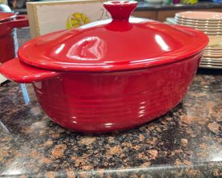 Red Stoneware Oblong Casserole with Lid 