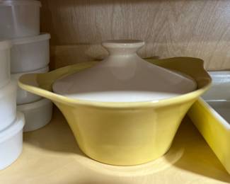 Oven Proof USA Pastel yellow cinderella handles casserole dish & lid 