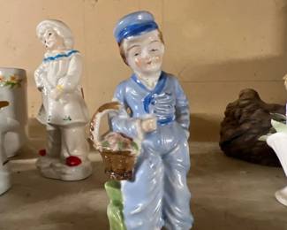 Vintage Dutch Boy with Basket Figurine - Japan Porcelain