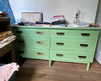 1970s mid century bamboo and rattan cane front dresser 