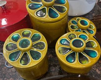 Vintage California Cookies USA Canister Cookie Jar with Flower Power Lid 