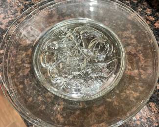 clear 1950s plates w/floral and cherry cut glass design
