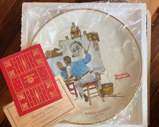 Triple Self Portrait  by Normal Rockwell Decorative Plate 