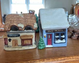 vintage porcelain bisque lighted christmas village grocery 